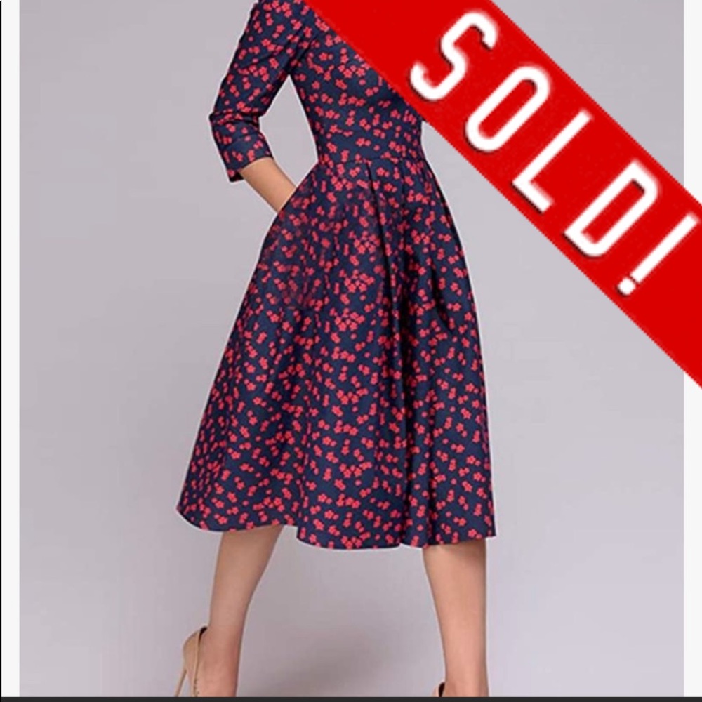Simple Flavor Women's Floral Vintage Dress Midi Evening Dress 3/4 Sleeves